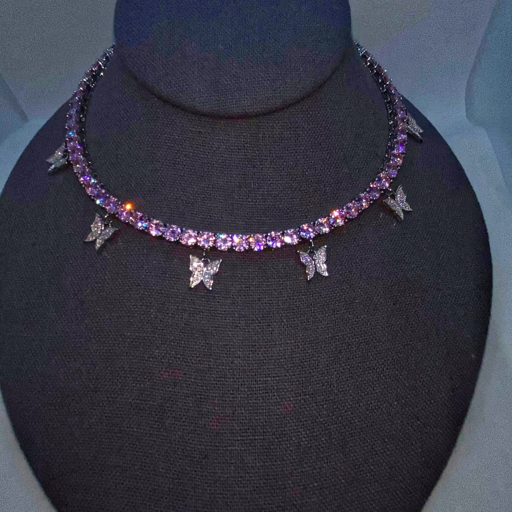 Pink Butterfly Tennis Necklace